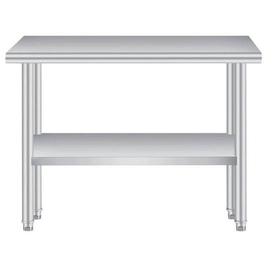 Heavy Duty Stainless Steel Outdoor Kitchen Storage Table –Commercial Prep Work Table with Adjustable Undershelf, Backsplash, Rounded Corners, Rust Resistant, NSF Certified