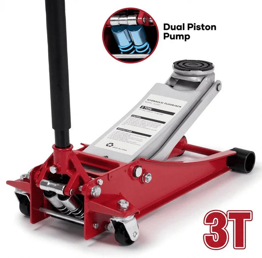 Naipo 3 Ton Low Profile Hydraulic Floor Jack,2.87"~19.69" Lifting Range,Dual-Piston Pump Car Jack,Quick Lift for Sedans/SUV/Light Trucks,Red
