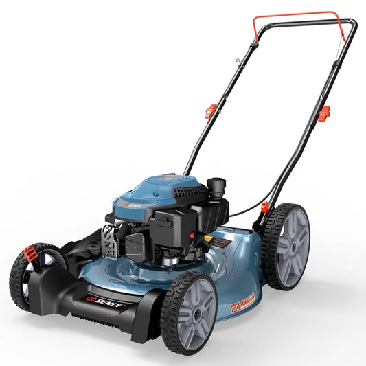 SENIX LSPG-L6 21" 144cc 4-Cycle Gas Powered Push Walk-Behind Lawn Mower, Mulch and Side Discharge, 6-Position Height Adjustment