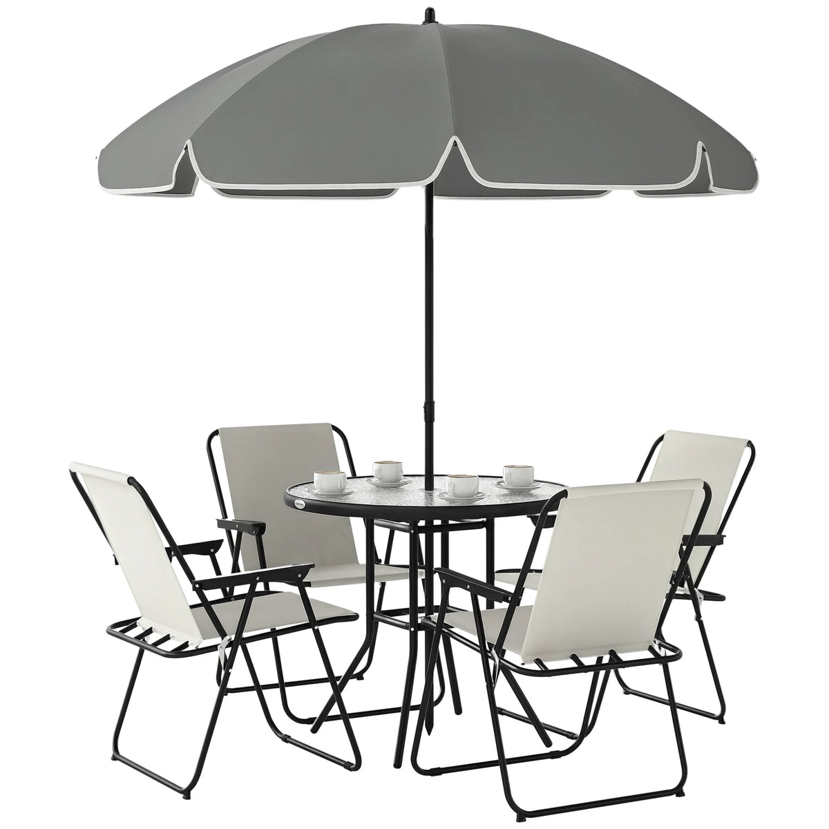 Outsunny Patio Dining Set with Umbrella, Folding Outdoor Patio Set, Cream