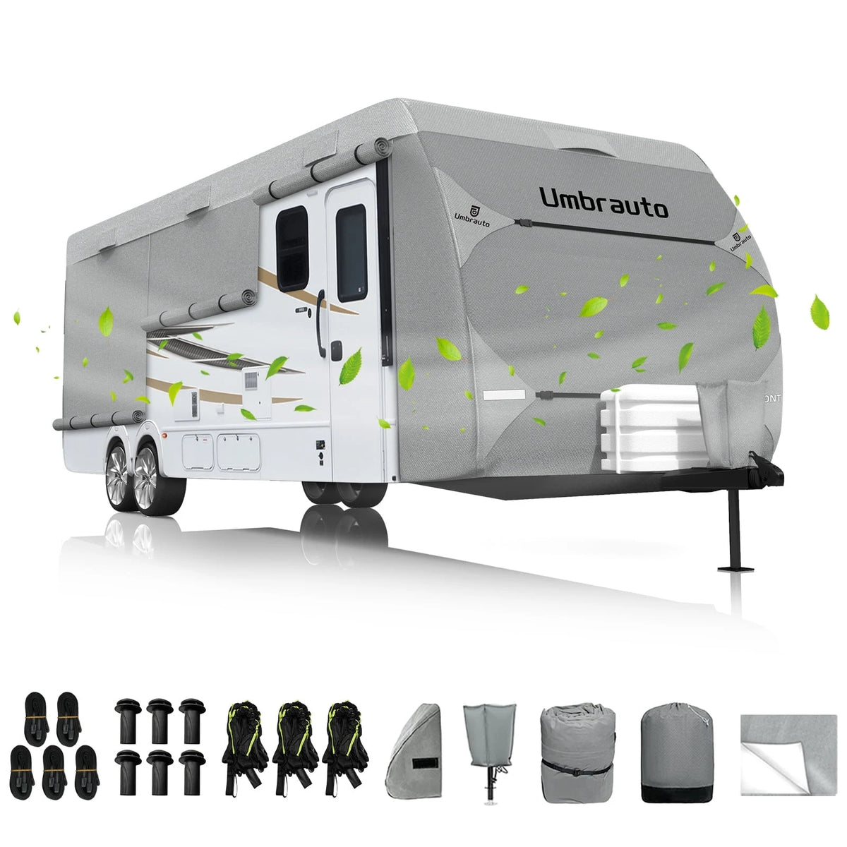 RV Cover for 16-18FT Travel Trailer, 7-Layers Top Camper Cover with Tongue Jack Cover/Windproof Straps/Gutter Covers and Other Accessories Kit