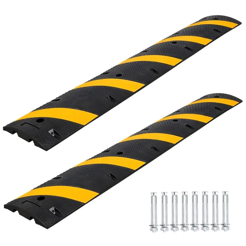 Speed Bumps Rubber Speed Bumps – 6FT Heavy Duty Cable Ramp (2 Pack), 66,000 LBS Load Capacity, High-Visibility Yellow/Black, Modular Design – for Parking Lots, Warehouses, Schools, Hotels