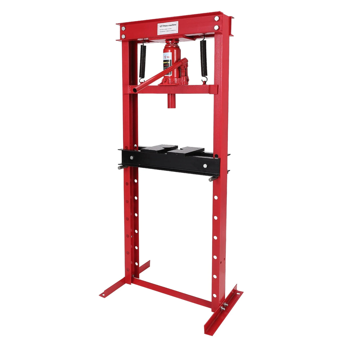 12 Ton Hydraulic PressBenchtop Hydraulic Shop PressH-Frame Garage Floor Press with Press PlatesAdjustable Working Table HeightRed