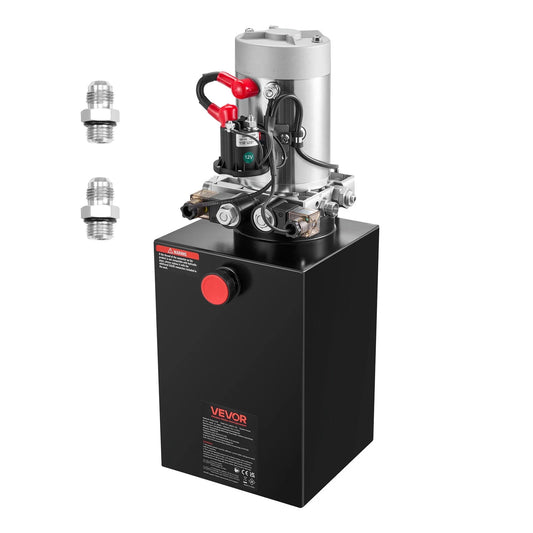 VEVOR 12 Quart Hydraulic Power Unit, Double Acting Dump Trailer Pump, 3200 PSI Max Relief Pressure & 0.91 GPM Flow Rate, DC 12V Hydraulic Pump with Metal Reservoir for Dump Trailer Car Lifting