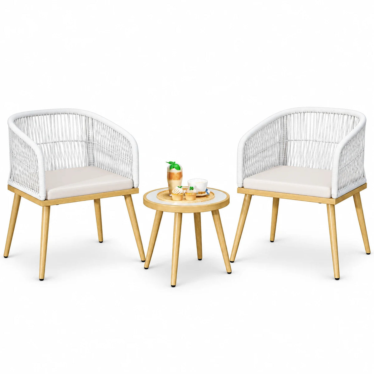 Gymax 3 Pieces Patio Bistro Set Outdoor PE Wicker Conversation Furniture Set