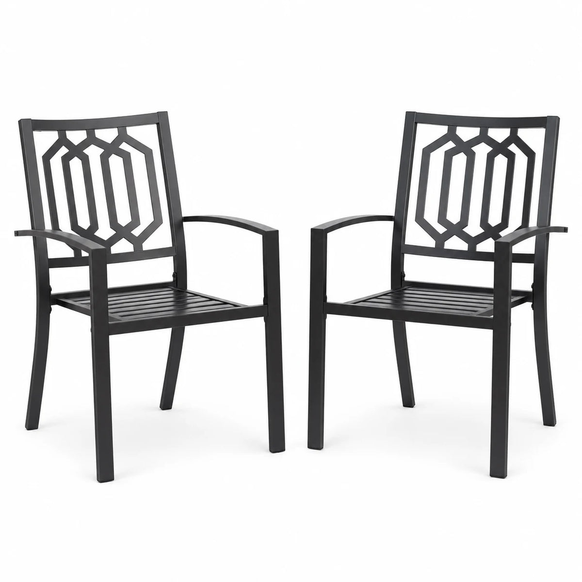 MFSTUDIO Outdoor Chairs Set of 2, Iron Metal Dining 300 LBS Weight Capacity Patio Bistro Chairs with Armrest,Black