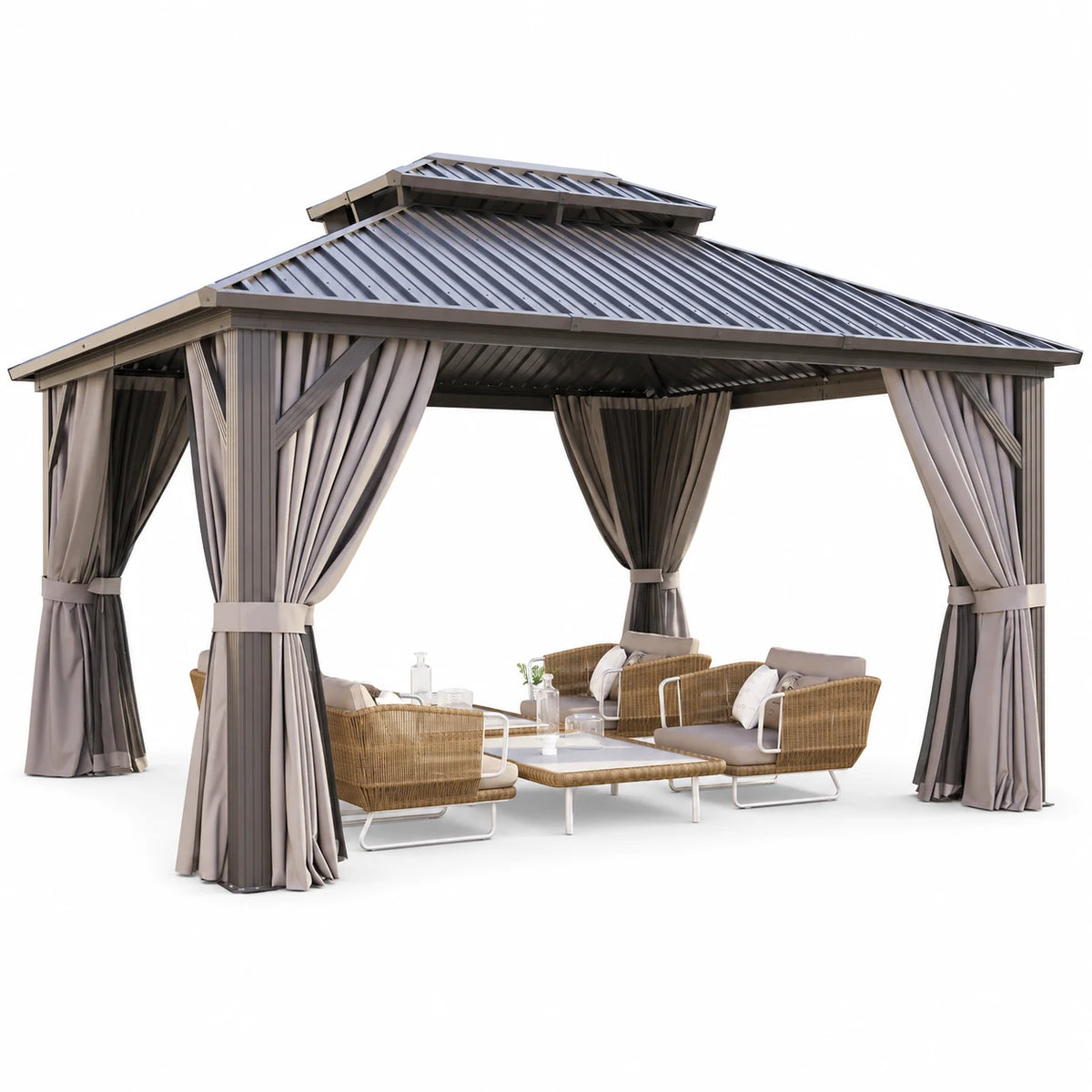 Clouddwell 12' x 16' Gazebo for Patio, Gazebo Pergola with Sloped Roof, Large Wall-Mounted Heavy Duty Awnings, for Deck, Patio and Backyard,Grey