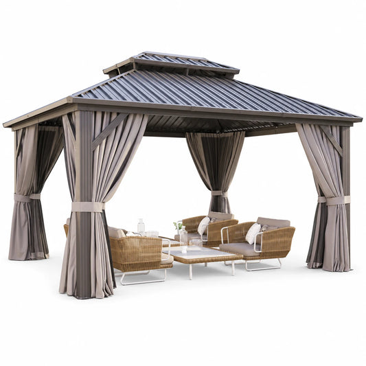 Clouddwell 12' x 16' Gazebo for Patio, Gazebo Pergola with Sloped Roof, Large Wall-Mounted Heavy Duty Awnings, for Deck, Patio and Backyard,Grey