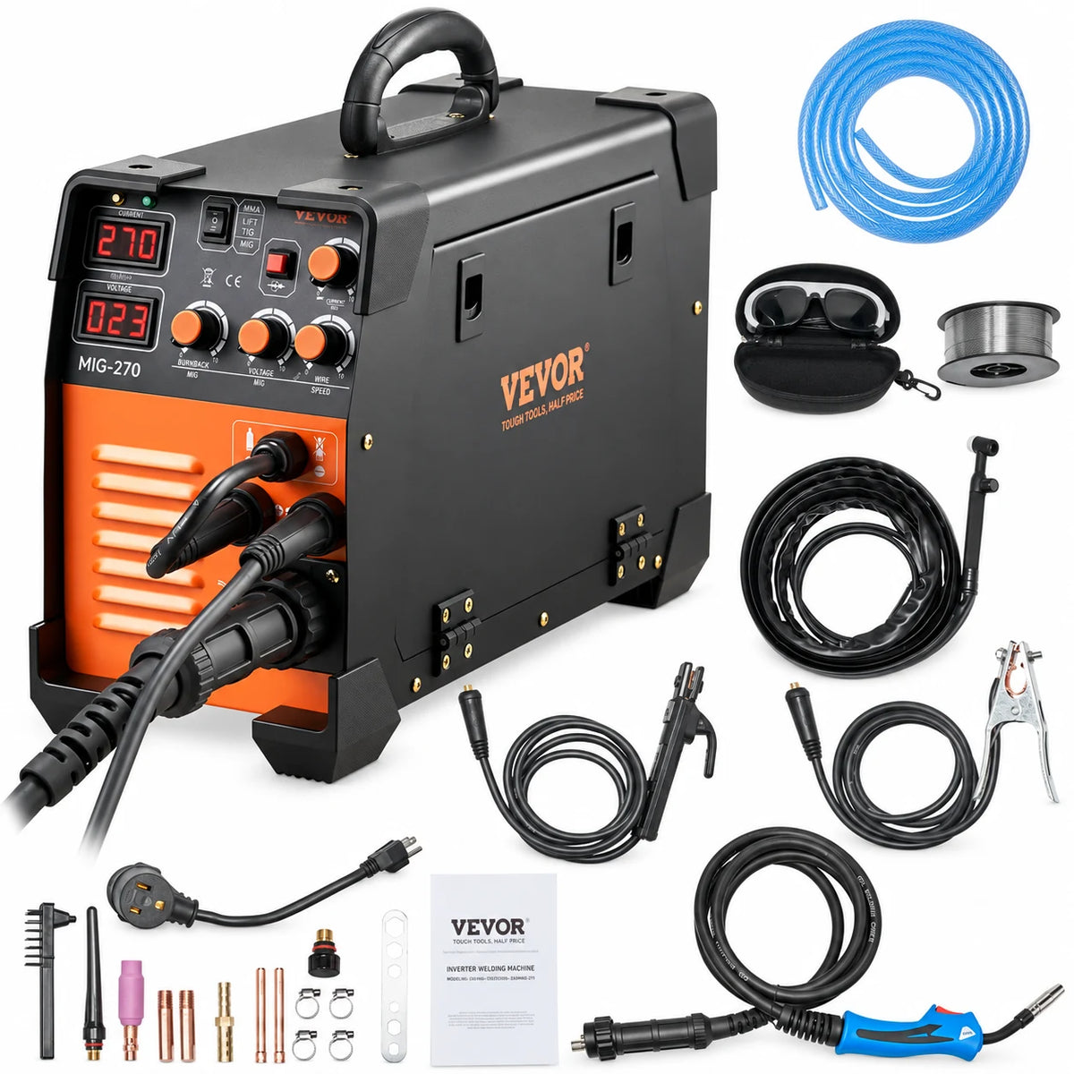 VEVOR MIG Welder, 3 in 1 Welder Welding Machine, 270 Amp MIG TIG Arc Welder 110V 220V TIG Welder Lift ARC Welder Digital Display Combo Welding Machine MMA Stick IGBT DC Inverter Welder