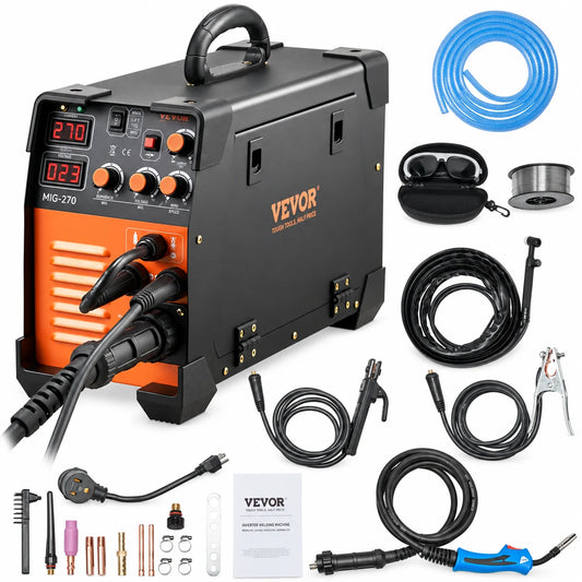 VEVOR MIG Welder, 3 in 1 Welder Welding Machine, 270 Amp MIG TIG Arc Welder 110V 220V TIG Welder Lift ARC Welder Digital Display Combo Welding Machine MMA Stick IGBT DC Inverter Welder