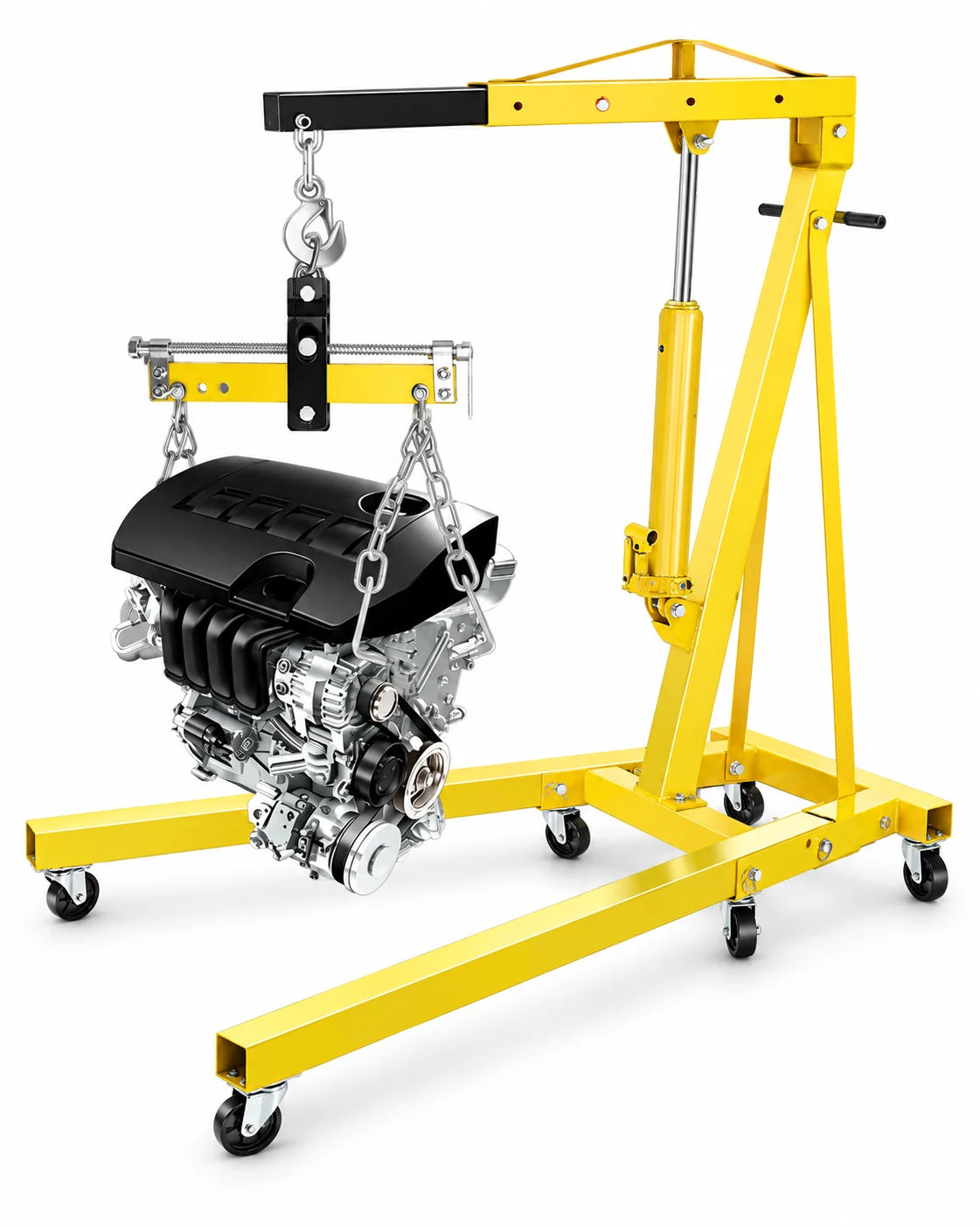 AKDSteel 2 Ton Hydraulic Engine Hoist Crane With Lever, Folding Cherry Picker With Telescopic Boom And 6 Locking Casters For Garage And Workshop