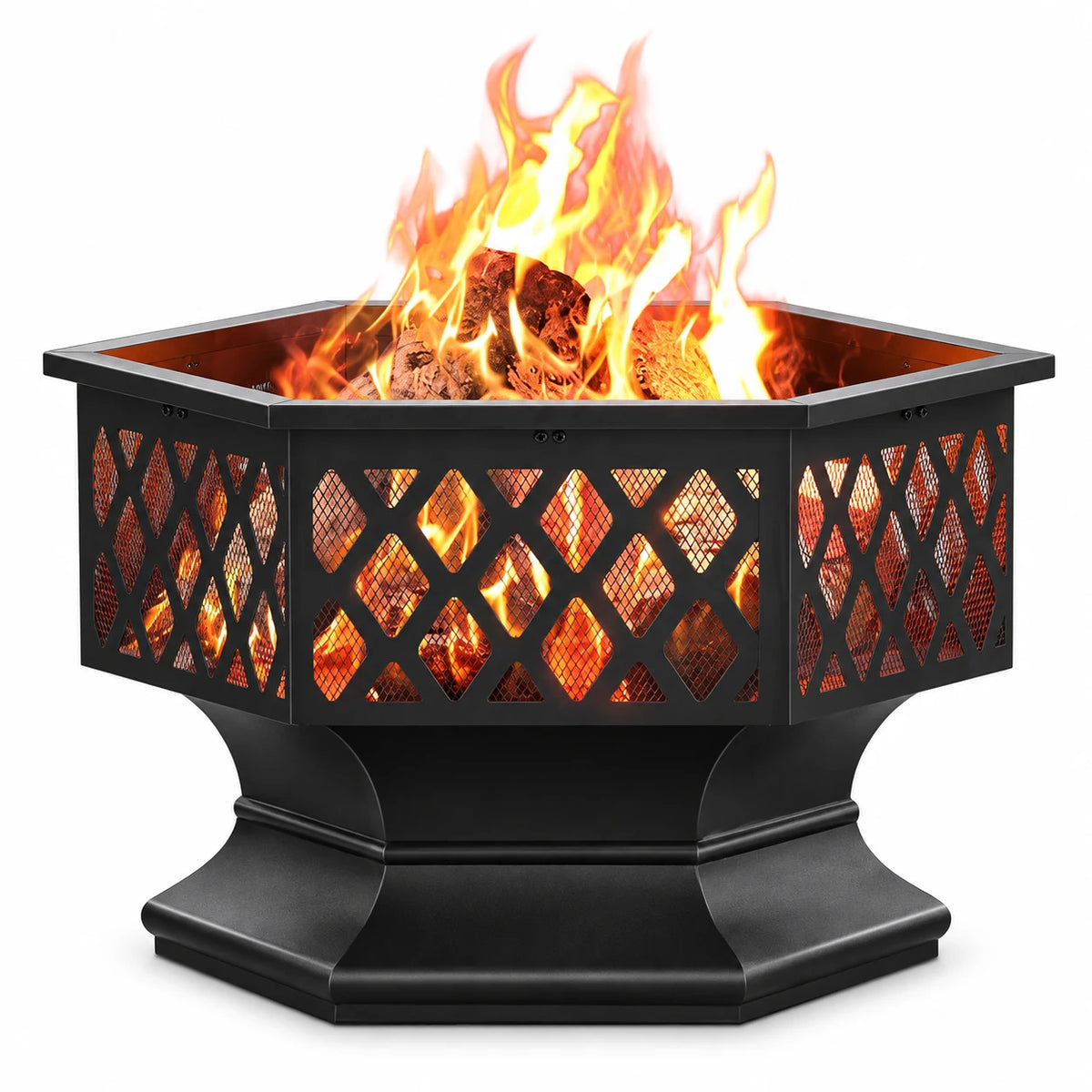 Yaheetech 28" Hex Shaped Fire Pit with Spark Screen, Black