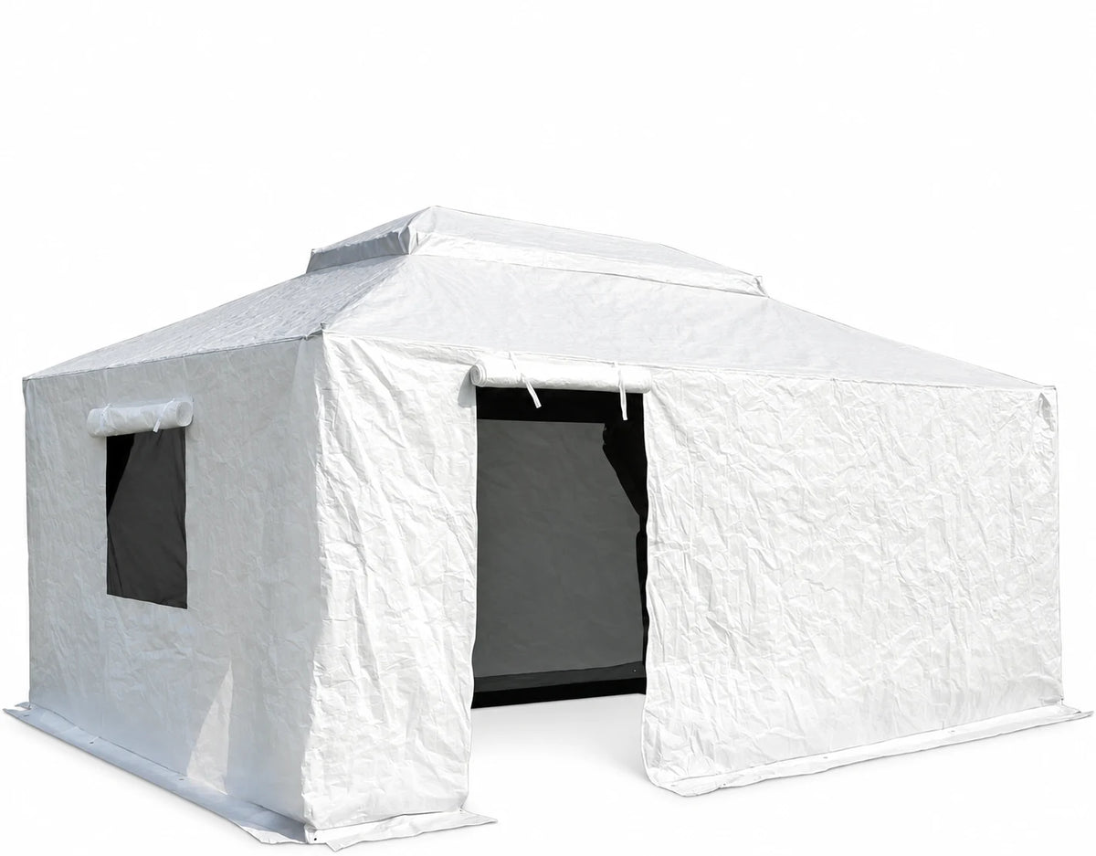 Domi 12 x 20ft Gazebo Winter Cover, Double Roof Universal Enclosure with Sidewalls & Mesh Windows, Waterproof for Hardtop Gazebos, White