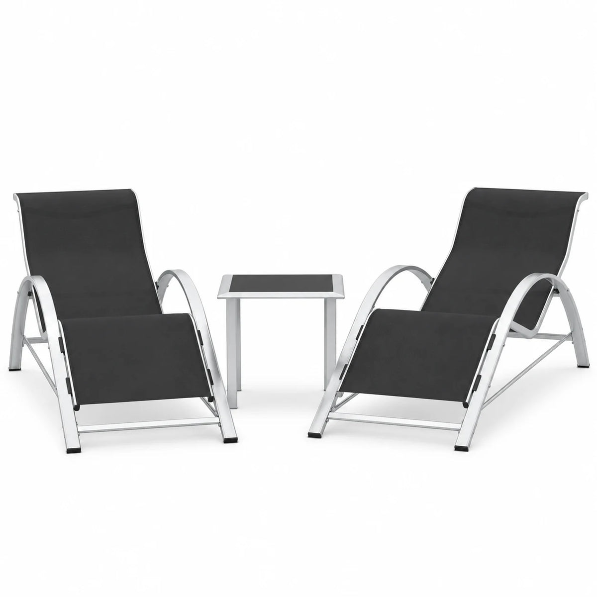 Patio Furniture Outdoor Patio Chaise Lounge Set of 3 Pool Lounge Chairs with Arm & Side Table, Beach Sunbathing Lawn Aluminum Chairs Durable & Sturdy for Garden,Backyard,Poolside,Lawn,Black
