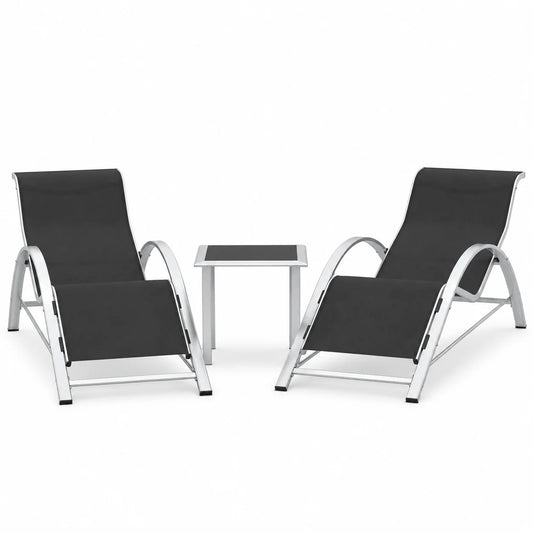 Patio Furniture Outdoor Patio Chaise Lounge Set of 3 Pool Lounge Chairs with Arm & Side Table, Beach Sunbathing Lawn Aluminum Chairs Durable & Sturdy for Garden,Backyard,Poolside,Lawn,Black