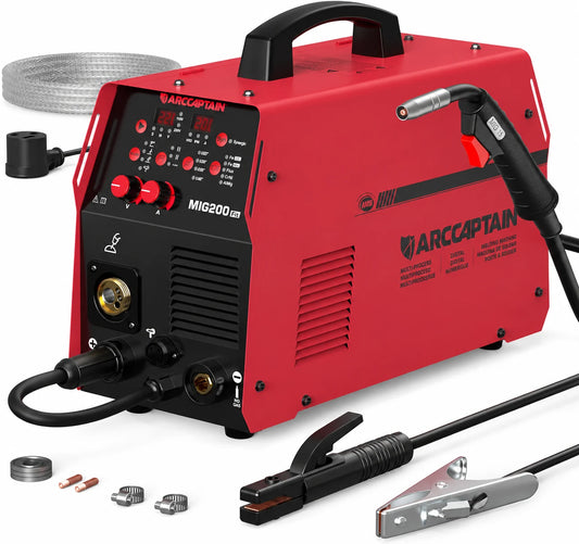 ARCCAPTAIN 6 in 1 MIG Welder, 200A Welding Machine Multiprocess 110V/220V, Flux Core MIG/Gas MIG/Lift TIG/Stick/Spool Gun MIG/Spot Welder with Synergy
