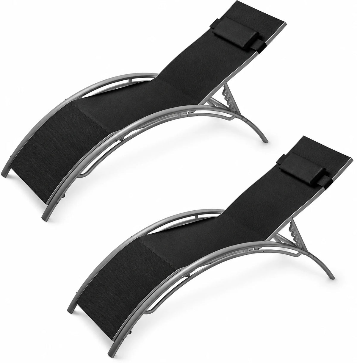 Patio Chaise Lounge Set of 2, Adjustable Outdoor Lounge Chairs with Aluminum Frame, 4-Position Backrest for Poolside Deck Lawn, Black/Blue