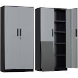 SOLAURA 71" Metal Garage Storage Cabinet with Locking Doors and Adjustable Shelves for Home, Office(Black), Black Grey