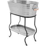 Steel Galvanized Beverage Tub with Stand and Drip Pan Tray - Oval Shape (Large Size) by MG Decor - Madhu Collection