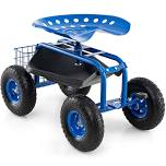 Costway Garden Cart Rolling Work Seat W/ Tool Tray Basket Green, Blue