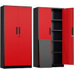 SOLAURA 71" Metal Garage Storage Cabinet with Locking Doors and Adjustable Shelves for Home, Office(Black), Black Red