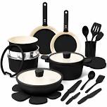 33 PCS Ceramic Cookware Set Nonstick Pots Pans Detachable Handles Induction Dishwasher Safe Black