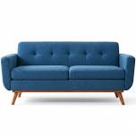 65.2 Inch Blue Button Tufted Loveseat Sofa