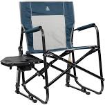 GCI Outdoor Freestyle Rocker with Side Table Foldable Rocking Camp Chair, Heathered Pewter, Indigo