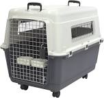 Designs Plastic Kennels Rolling Plastic Airline Approved Wire Door Travel Dog Crate, XXX-Large, Gray, large