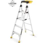 Gorilla Ladders Removable Dual Platform Heavy Duty Ladder with Project Bucket, 5.5 Ft, Aluminum, Multicolor