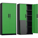 SOLAURA 71" Metal Garage Storage Cabinet with Locking Doors and Adjustable Shelves for Home, Office(Black), Black Green